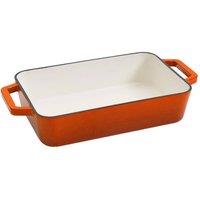 Living and Home 3.2L Cast Iron Enamel Roasting Pan, Easy-Clean, Dual Handles, Dual-Tone Gradient Finish in Orange