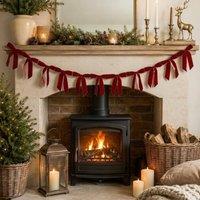 Melody Maison Dark Red Velvet Bow Christmas Garland Bunting - 200cm