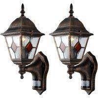First Choice Lighting Set of 2 Black Brushed Gold Motion Sensor Outdoor Security Lights