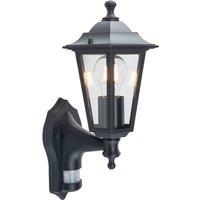 First Choice Lighting Black Six Sided Lantern Motion Sensor Outdoor Security Wall Light