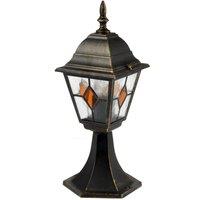 First Choice Lighting Traditional Black Brushed Gold Outdoor Lantern Pedestal Post Light