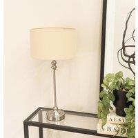 ValueLights Maggie Brushed Chrome Candlestick Slim Table Lamp Fabric Drum Lamp Shade in Natural