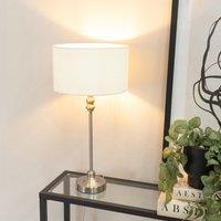 ValueLights Maggie Brushed Chrome Candlestick Slim Table Lamp Fabric Drum Lamp Shade in White