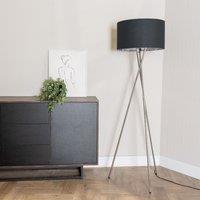 ValueLights Camden Chrome Tripod Floor Lamp with Metallic Chrome Inner Drum Shade in Black