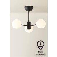 ValueLights Marlow Opaque Glass Globe 3 Arm Ceiling Light with LED Bulbs in Black