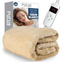 Purus Faux Fur Polyester Heated Throw Over Blanket Electric 160x130cm in Cream | Size: 160x130 cm