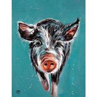 Louise Brown Piggy On The Run Framed Canvas Print in Blue