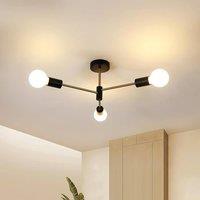 Goeco Industrial Ceiling Light 3 Lights E27 Vintage Metal Sputnik Chandelier in Black