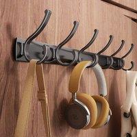 FORGEVIO Black6 HOOKS Aluminum Coat Clothes Door Holder Rack in Black | Size: 500mm