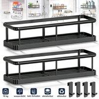 FORGEVIO 2 Pc Shower Bathroom Kitchen Wall Rack Caddy Storage in Black | Size: 180 cm width x 180 cm drop
