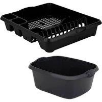 PAWNORA Black Washing Up Bowl & Dish Drainer Rack