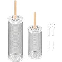 SPETLEK 2 x Stainless Steel Rolling Grilling Baskets for Outdoor Grill in Silver | Size: 100 cm x 15 cm