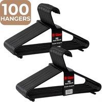 EONLION 100 X ADULT PLASTIC CLOTHES COAT GARMENT HANGERS W TROUSER BAR in Black | Size: 40 cm