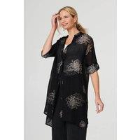 Izabel London Women's Floral Semi Sheer Longline Tunic Shirt in Black | Size: 8