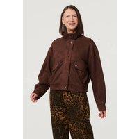 Izabel London Women's Faux Suede Pocket Front Relaxed Jacket in Brown | Size: 14