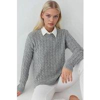 Hiccup Women's Thick Hair Braid Knit Sweater with Crew Neck in Grey | Size: Large