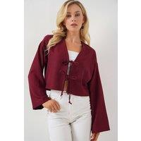 Big Dart Women's Viscose Blend V-Neck Long Sleeve Kimono with Binding Detail in Burgundy | Size: Medium