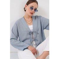 Big Dart Women's Viscose Blend V-Neck Long Sleeve Kimono with Binding Detail in Pale Blue | Size: XL