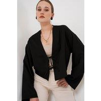 Big Dart Women's Viscose Blend V-Neck Long Sleeve Kimono with Binding Detail in Black | Size: 2XL