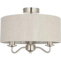Goeco 3-Light Satin Nickel Flush Mount Ceiling Light, White Linen Shade E27