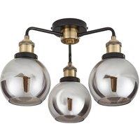 Goeco 3-Light Black Brass Semi Flush Mount Ceiling Light, Smoked Glass E27