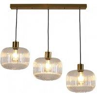 Goeco Gold Linear Pendant Light, Ribbed Glass Kitchen Island Chandelier