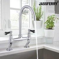 JASSFERRY Bridge Mixer Tap 2 Black Ceramic Handle Kithcen in Silver