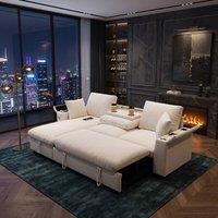 FENCHILIN Pull-out Sofa Bed with Reversible Chaise Fold-out Tray Armrest Storage in Beige