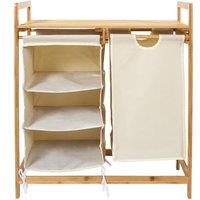 CALICOSY ELYO 4-Compartment Bathroom Organizer In Bamboo & Fabric, 77Cm Wide in Light Brown