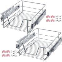 tectake Set Of 2 Drawer With Telescopic Runners 40 Cm in Silver
