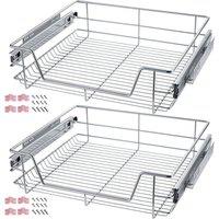 tectake Set Of 2 Drawer With Telescopic Runners 60 Cm in Silver