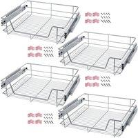 tectake Set Of 4 Drawer With Telescopic Runners 60 Cm in Silver