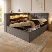 STILVORA Upholstered Daybed 135 x 190 cm with Storage, LED & USB in Grey | Size: Double