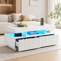 STILVORA Coffee Table with LED Lights, 2 Drawers, White