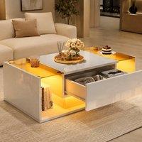 STILVORA Coffee Table with Drawer, LED Lighting & Glass Panels in White
