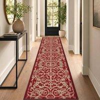 Bravich LTD Filigree Hallway Runner Rug Non Slip Low Pile Long Hall Carpet in Red | Size: 66 cm x 550 cm
