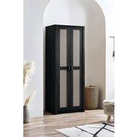 Julian Bowen Sydney Rattan Print 2 Door Wardrobe with Shelf in Black