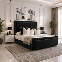 SOFT SNOOZE BEDS Velmora Upholstered Divan Ottoman Storage Bed With Headboard in Black | Size: Small Double