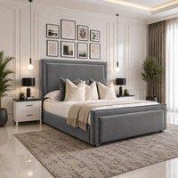SOFT SNOOZE BEDS Velmora Upholstered Divan Ottoman Storage Bed With Headboard in Grey | Size: Double