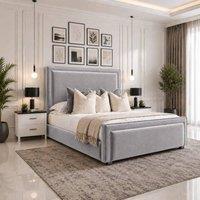 SOFT SNOOZE BEDS Velmora Upholstered Divan Ottoman Storage Bed With Headboard in Silver | Size: Small Double