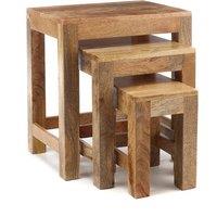 Elm Home And Garden Solid Light Brown Wood Nest Of 3 Three Tables H50 x W45 x D34cm