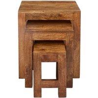 Elm Home And Garden Solid Dark Brown Wood Nest Of 3 Three Tables H50 x W45 x D34cm