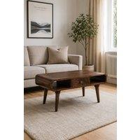 IH Design Rowledge Solid Mango Wood Coffee Table With Drawer in Brown