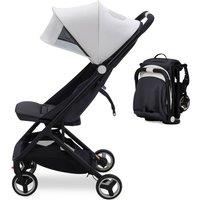London Boutique Folding Travel Stroller One-Hand Fold Baby Pushchair w/5-Point Harness in Grey