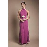 Oasis Women's Halter Pleat Detail Maxi Bridesmaid Dress in Pink | Size: 14