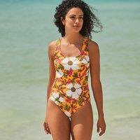 Lands' End Women's Tugless High Leg X-back Swimsuit in Ecru | Size: 20