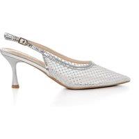 MODISHION Women's Pointed-Toe Slingback Heels with Adjustable Buckle Strap in Silver | Size: 4