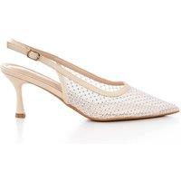 MODISHION Women's Pointed-Toe Slingback Heels with Adjustable Buckle Strap in Beige | Size: 7
