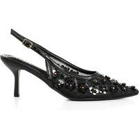 MODISHION Women's Pointed-Toe Slingback Heels with Adjustable Buckle Strap in Black | Size: 4