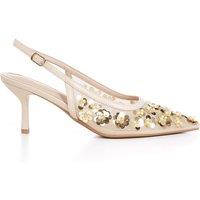 MODISHION Women's Pointed-Toe Slingback Heels with Adjustable Buckle Strap in Beige | Size: 6
